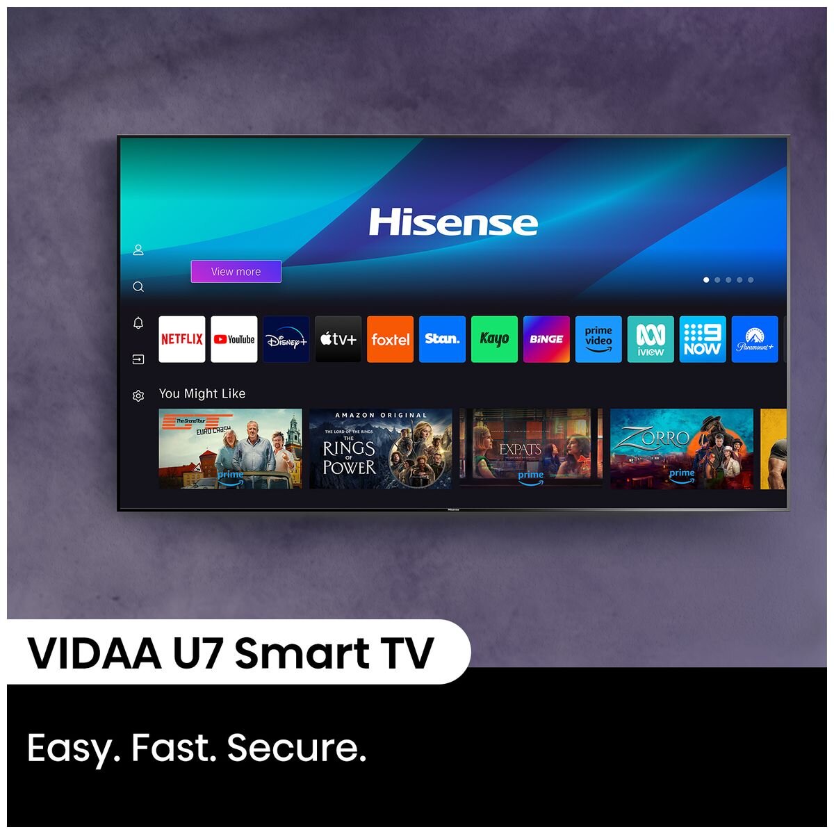 Hisense 65 Inch U7N ULED 4K Mini LED Smart TV 65U7NAU