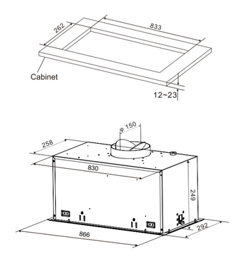Westinghouse 86cm Integrated UnderMount Rangehood with Hob2Hood Dark Stainless Steel WRI825BC