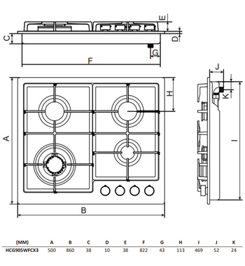Haier 90cm Stainless Steel Gas Cooktop HCG905WFCX3