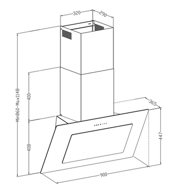 Delonghi 90cm Canopy Rangehood Black Glass DETHALASSA90B