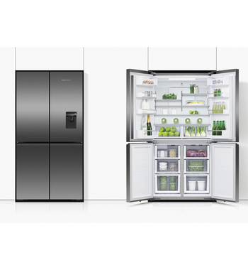 Fisher & Paykel Series 7 538L Quad Door Refrigerator with Ice and Water Black Stainless Steel RF605QNUVB1