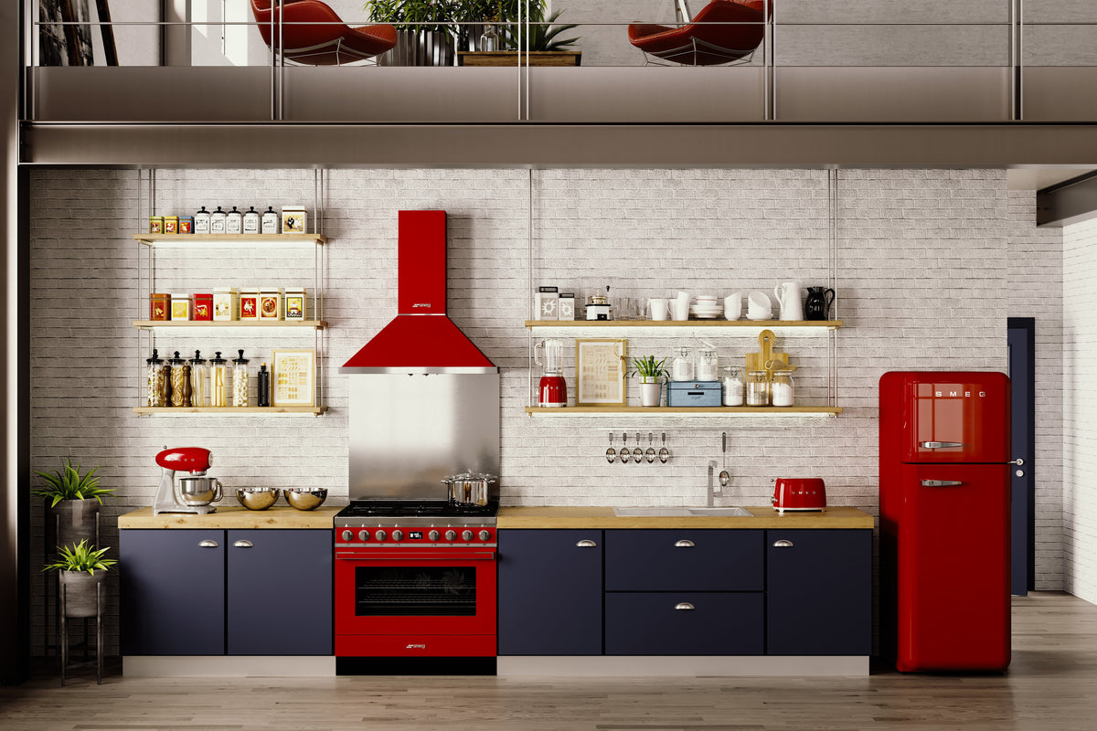 Smeg 90cm Portofino Freestanding Dual Fuel Oven/Stove Coral Red CPF9GPRA
