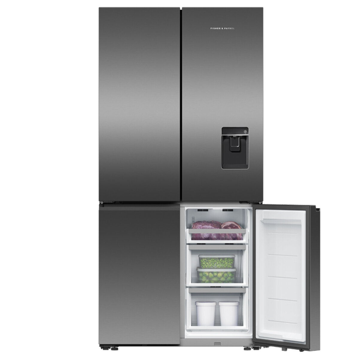 Fisher & Paykel Series 7 690L Quad Door Refrigerator with Ice and Water Black Stainless Steel RF730QNUVB1