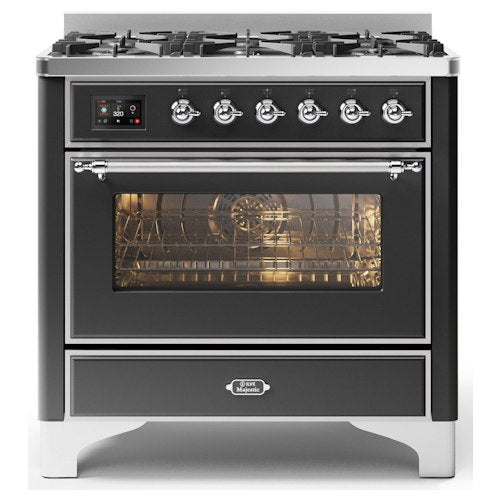 ILVE Majestic 90cm 6 Burner Dual Fuel Cooker Matt Graphite and Chrome M096DNE3/MGC – image 1