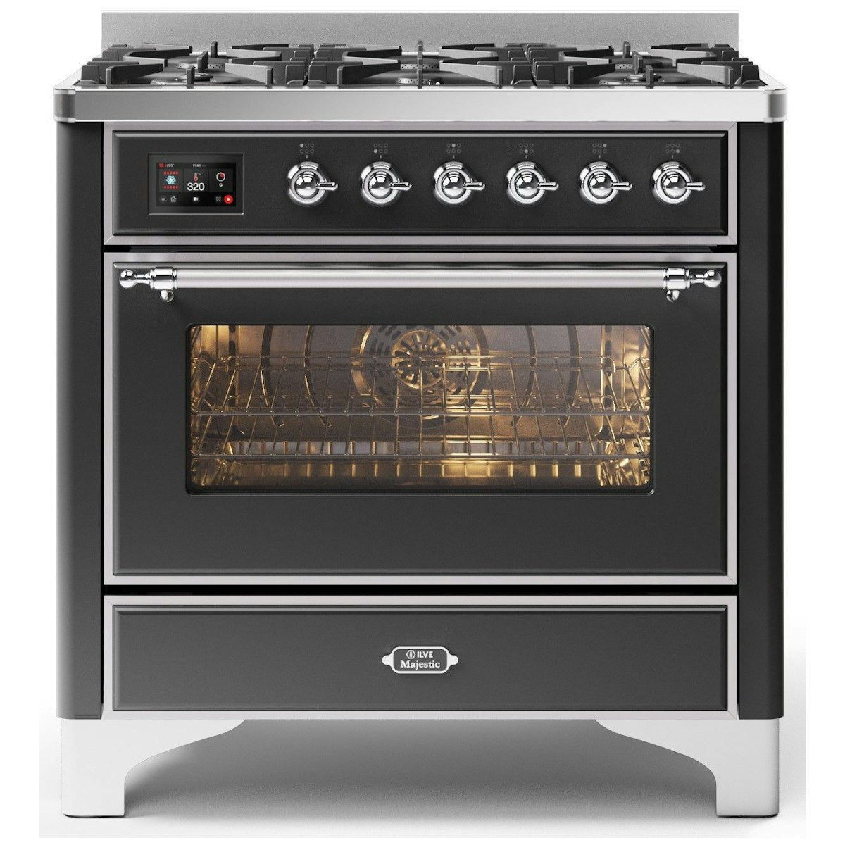 ILVE Majestic 90cm 6 Burner Dual Fuel Cooker Matt Graphite and Chrome M096DNE3/MGC – image 2