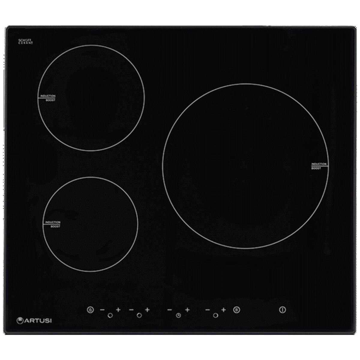 Artusi 60cm Induction Cooktop 3 Zone with Boost function Black CAID636B