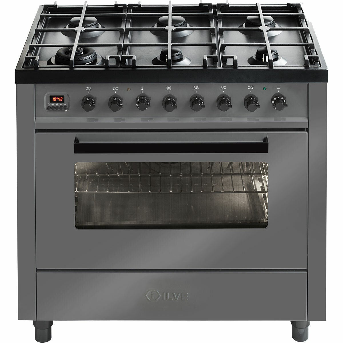 ILVE 90cm Grigio Lusso Freestanding Dual Fuel Oven/Stove L096WMP/GRD