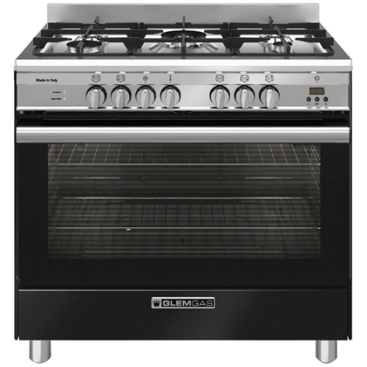 GlemGas 90cm Matte Black Natural Gas Freestanding Oven with Electric Grill GA965GGMB
