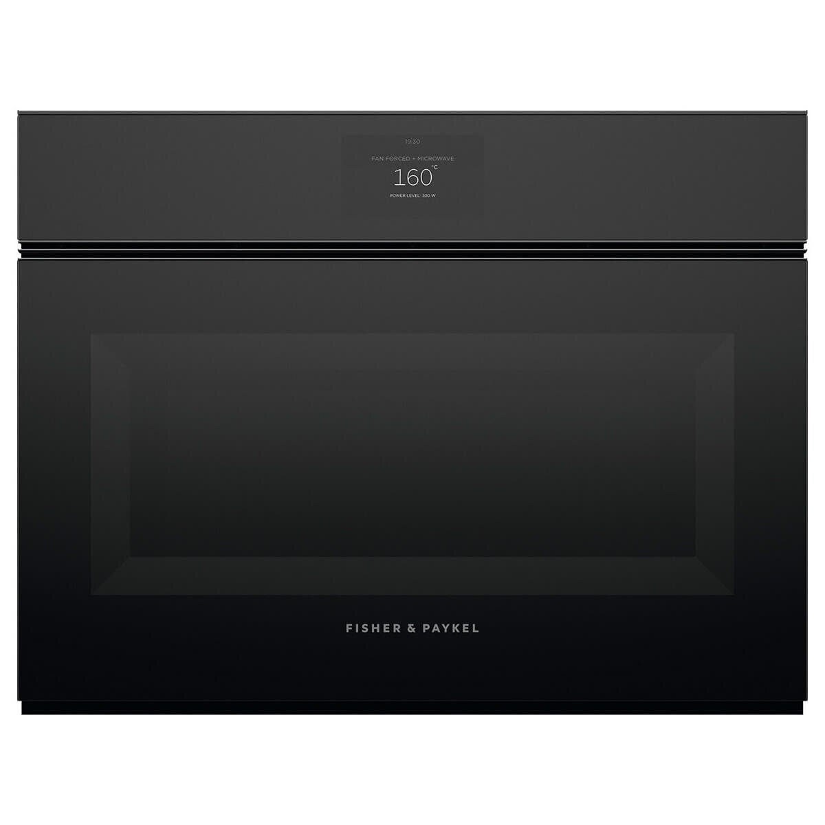 Fisher & Paykel 60cm Series 9 Minimal Handleless Compact Combi-Microwave Oven Black Glass OM60NMTNB1