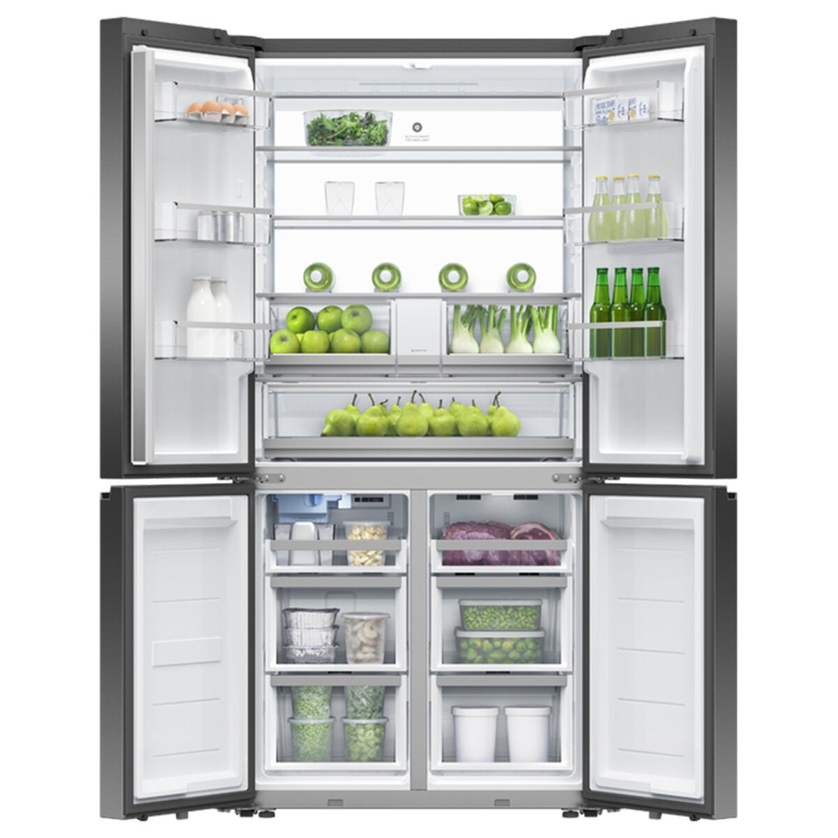 Fisher & Paykel Series 7 690L Quad Door Refrigerator with Ice and Water Black Stainless Steel RF730QNUVB1