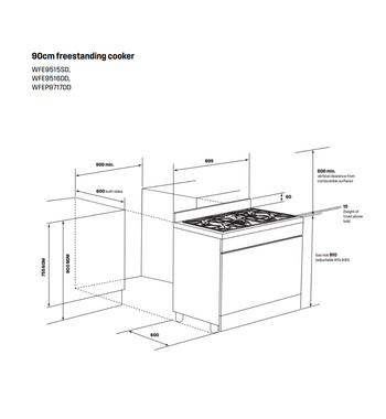 Westinghouse 90cm Dual Fuel Pyrolytic Freestanding Oven with SteamBake-Dark Stainless Steel WFEP9717DD