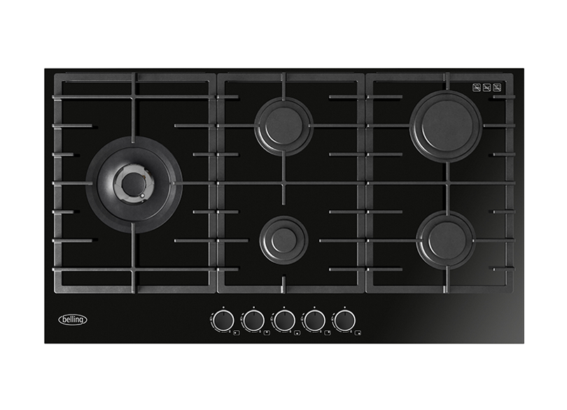Belling 90cm 5 Burner Gas Cooktop Black Glass BDC905LBK