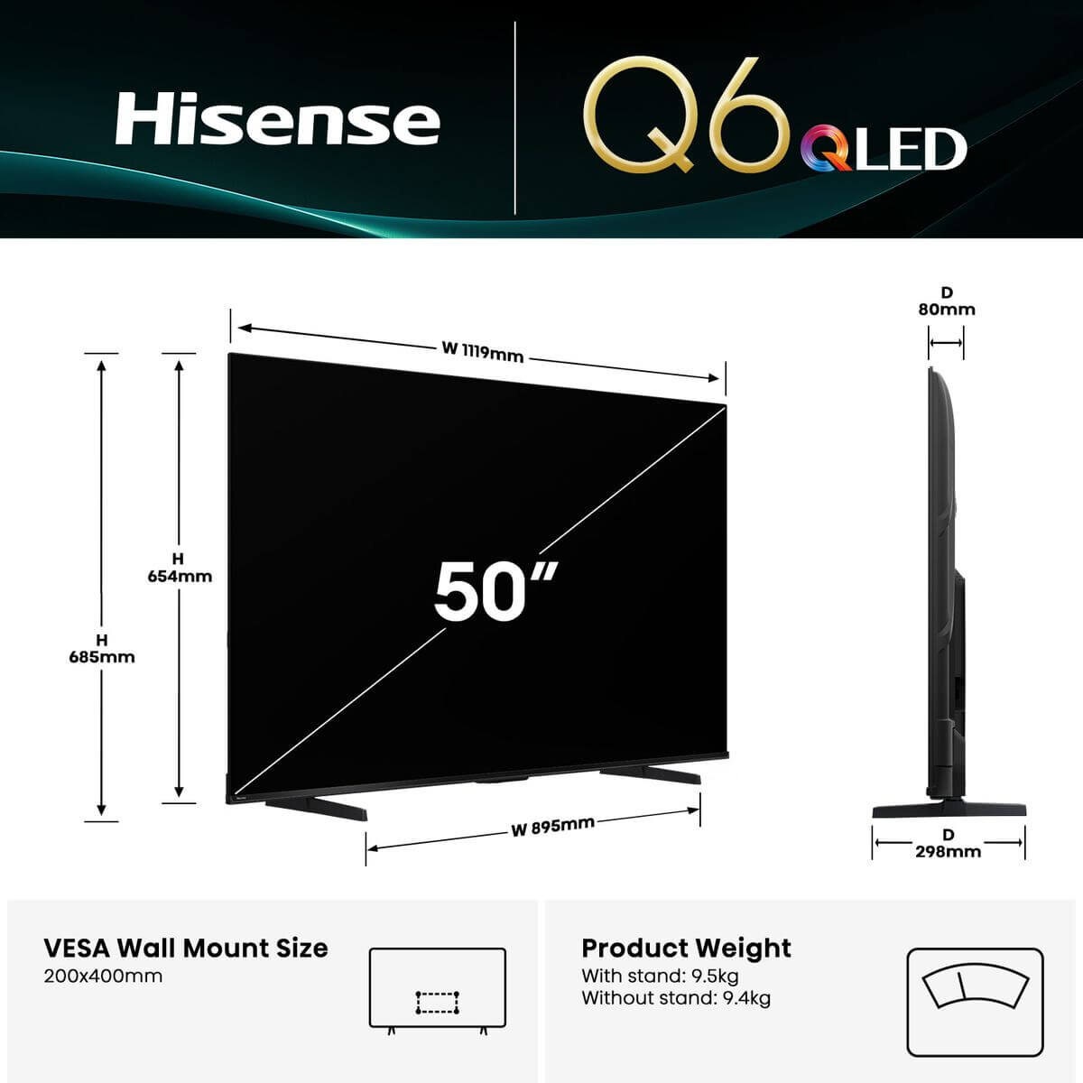 Hisense 50 Inch Q6QAU 4K Smart QLED TV 50Q6QAU [2025]