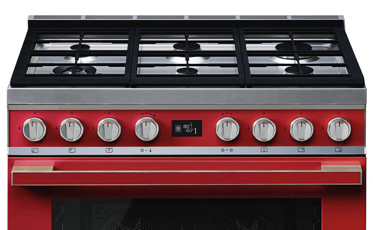 Smeg 90cm Portofino Freestanding Dual Fuel Oven/Stove Coral Red CPF9GPRA