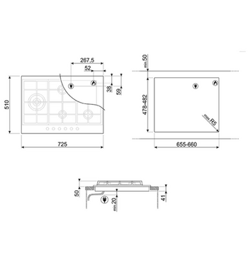Smeg 72cm Linea Gas Cooktop PX175LAU