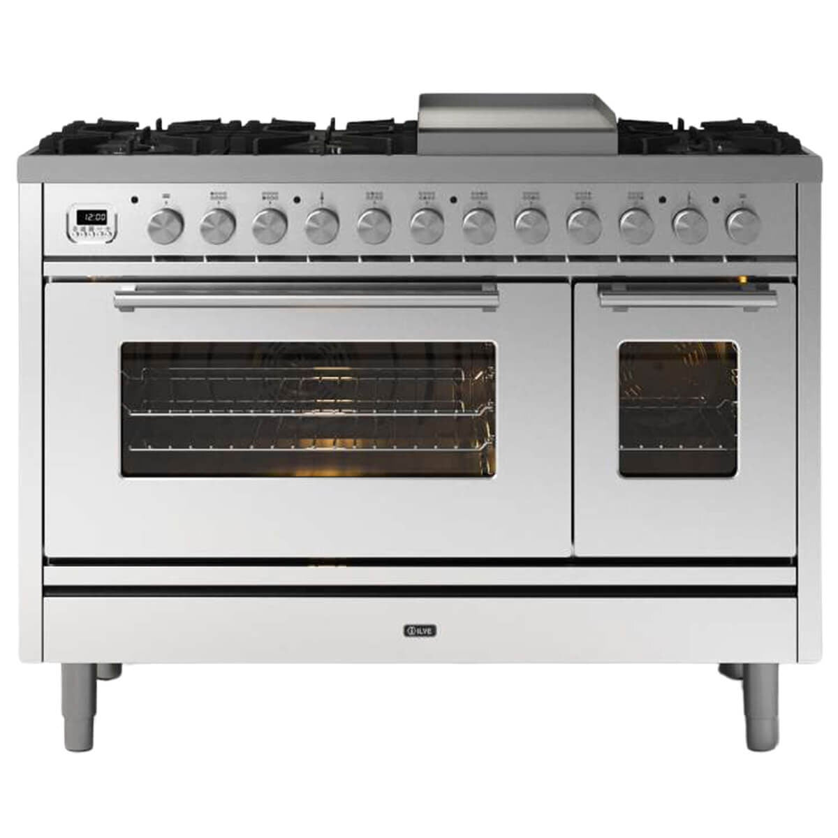 ILVE 120cm Professional Plus Freestanding Double Dual Fuel Oven/Stove with Teppanyaki Fry Top P12FDWE3SS