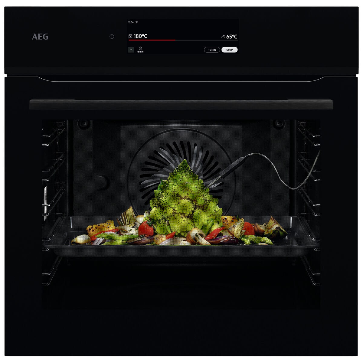 AEG 60cm 9000 Series Pyrolytic Built-In Oven with SenseCook - Black Glass NBT9P831AB