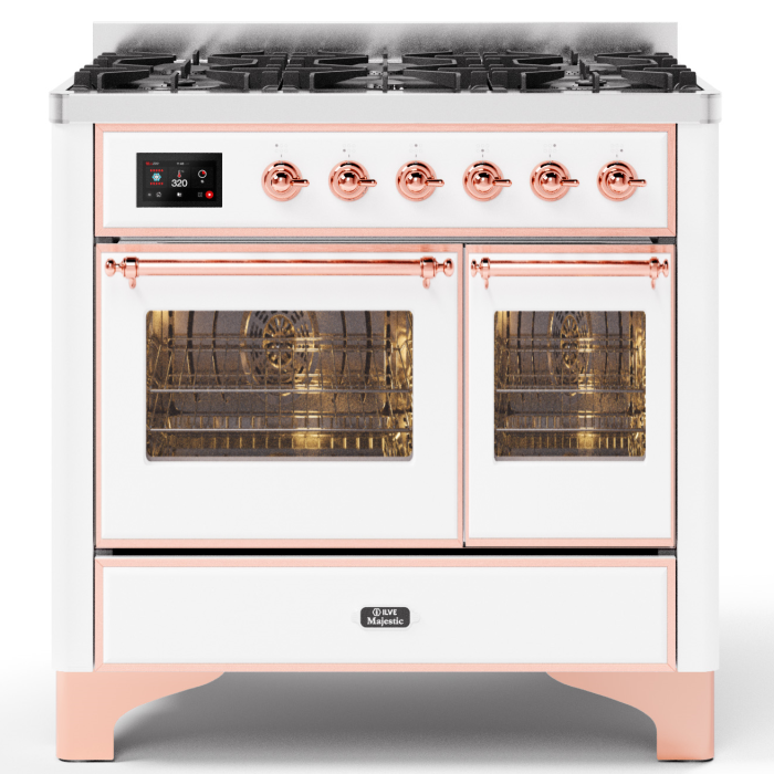 ILVE Majestic 100cm 6 Burner Double Oven Dual Fuel Cooker White and Copper MD106DNE3/WHP – image 1